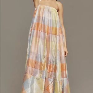 Anthropologie Petite Sleeveless Plaid Tent Maxi Dress